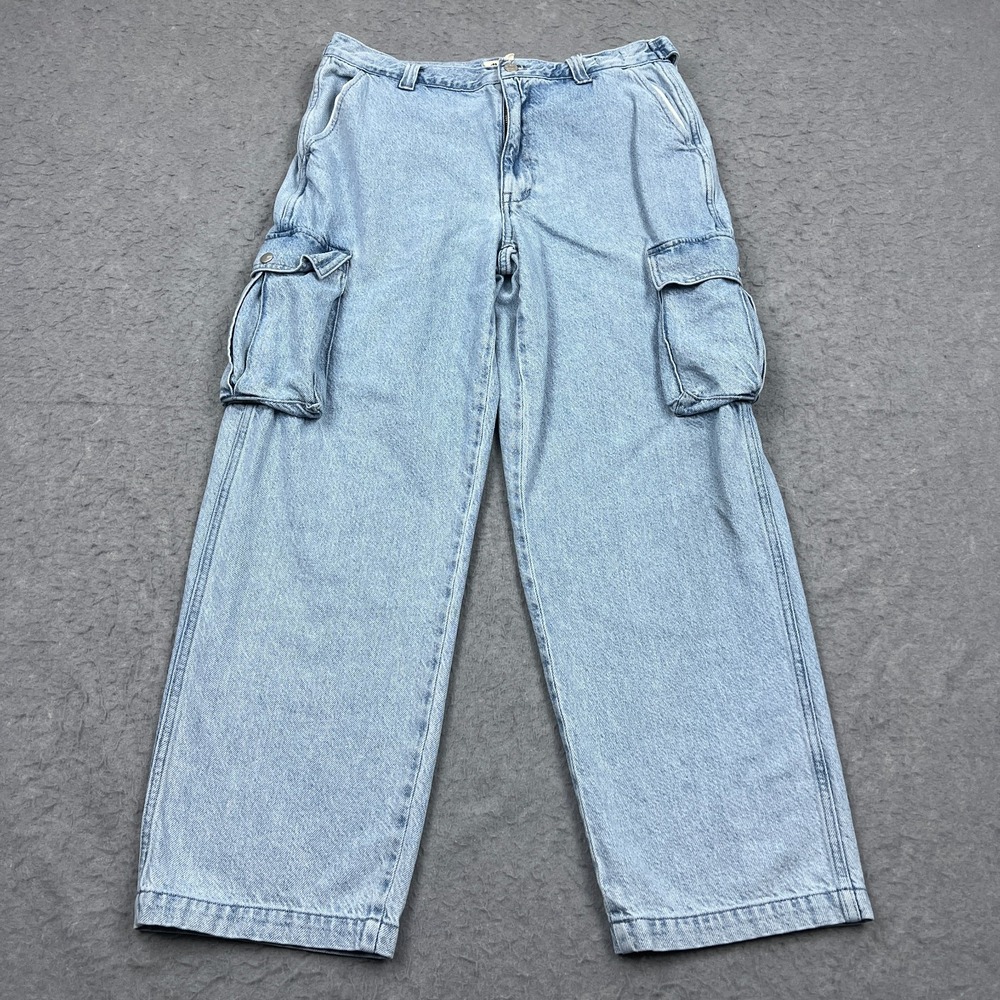 Madewell Jeans Women's 30 Blue Hemp‎ Low Slung Cargo Wide Leg Denim Loose Y2K